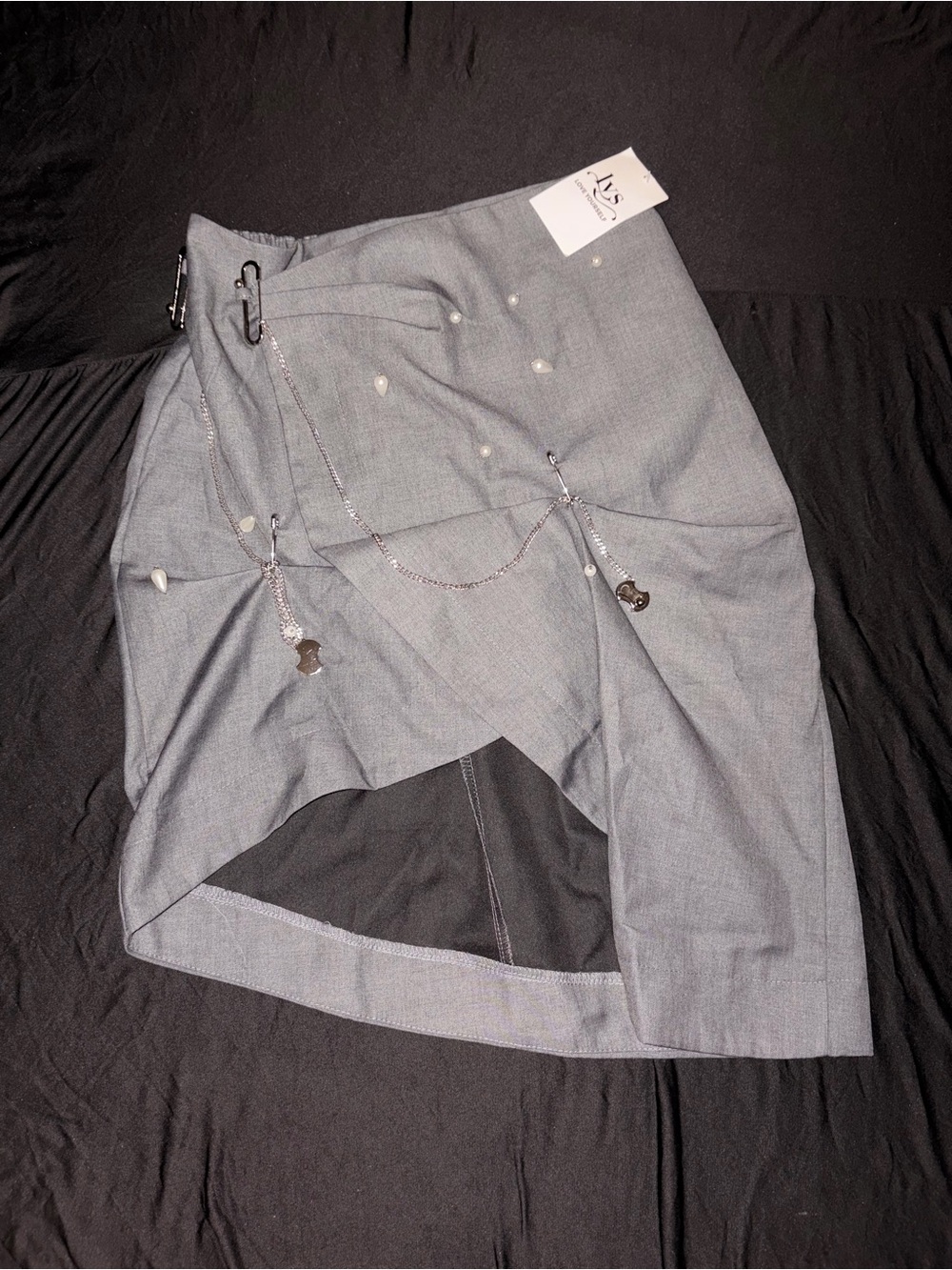 Women’s Grey Decorative Chain Skirt